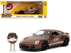 Porsche 911 Turbo Brown And Brown M&M Diecast Figure "M&M's" "Hollywood Rides" Series 1/24 Diecast Model Car By Jada