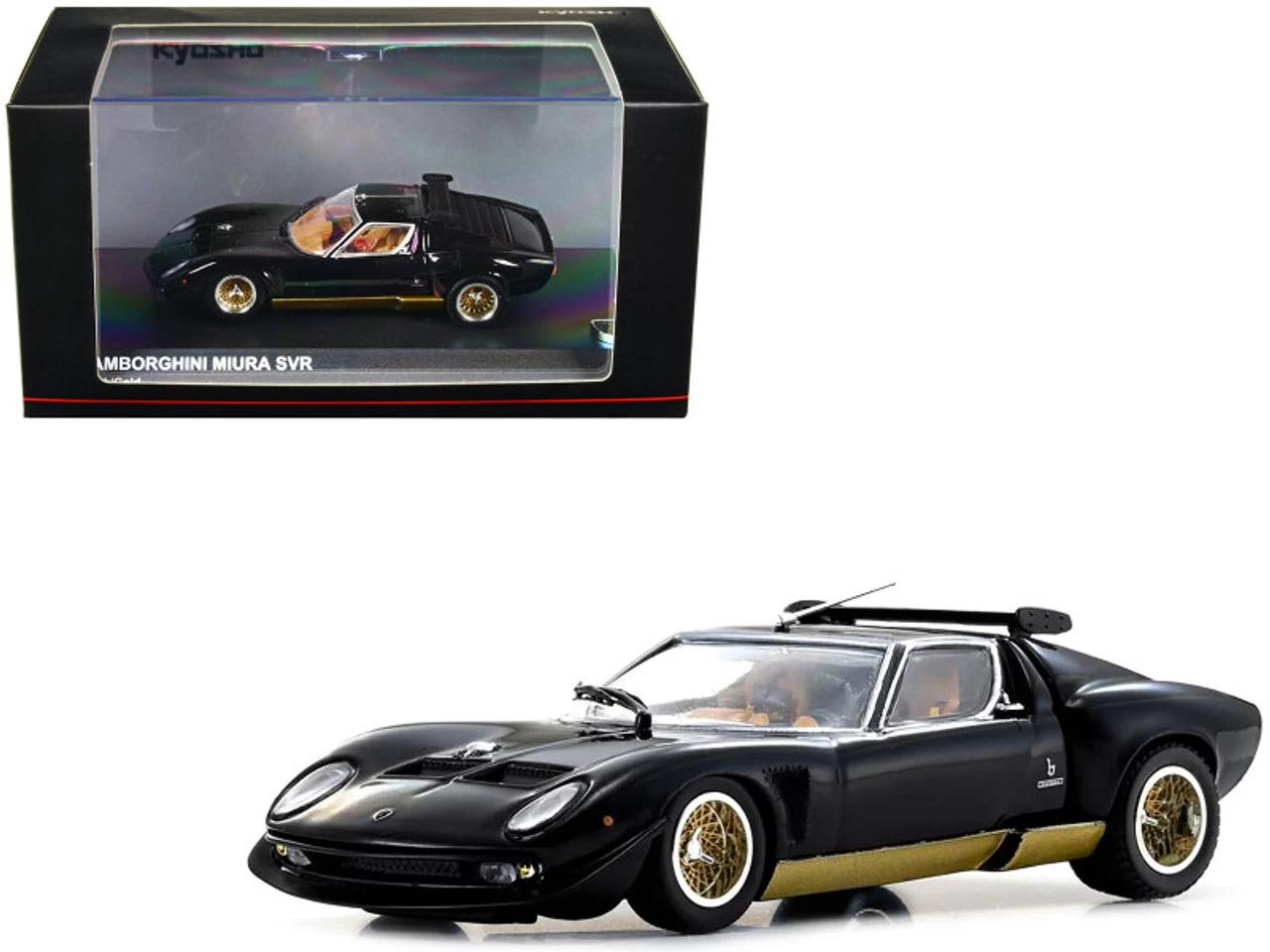 Lamborghini Miura SVR Black With Gold Accents And Wheels 1/43 Diecast Model Car By Kyosho