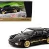 Porsche 911 Turbo Black With Gold Stripes And Wheels "Collab64" Series 1/64 Diecast Model Car By Schuco & Tarmac Works