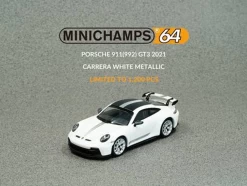 Diecast Masters 1/64 MINICHAMPS PORSCHE 911 GT3 (992) 2021 CARRERA WHITE METALLIC Diecast Car Model
