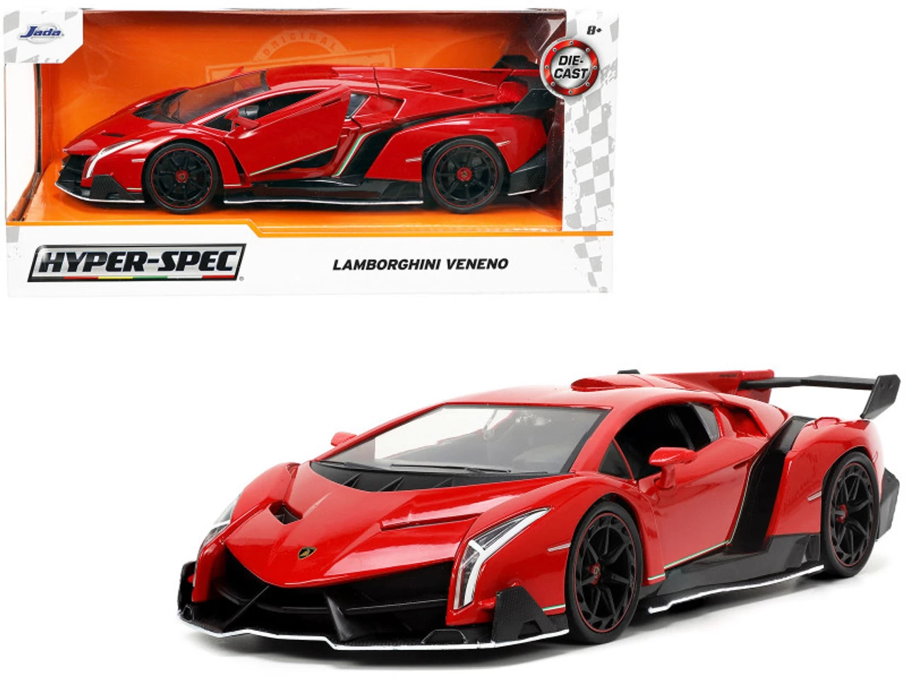 Lamborghini Veneno Red And Black "Hyper-Spec" Series 1/24 Diecast Model Car By Jada