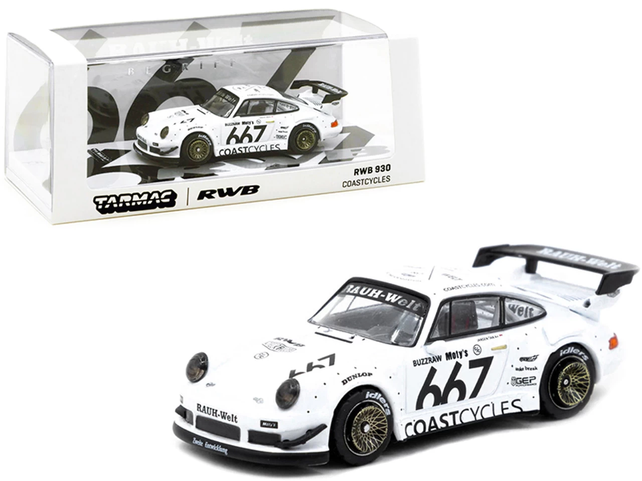 Porsche RWB 930 #667 "Coastcycles" White 1/64 Diecast Model Car By Tarmac Works