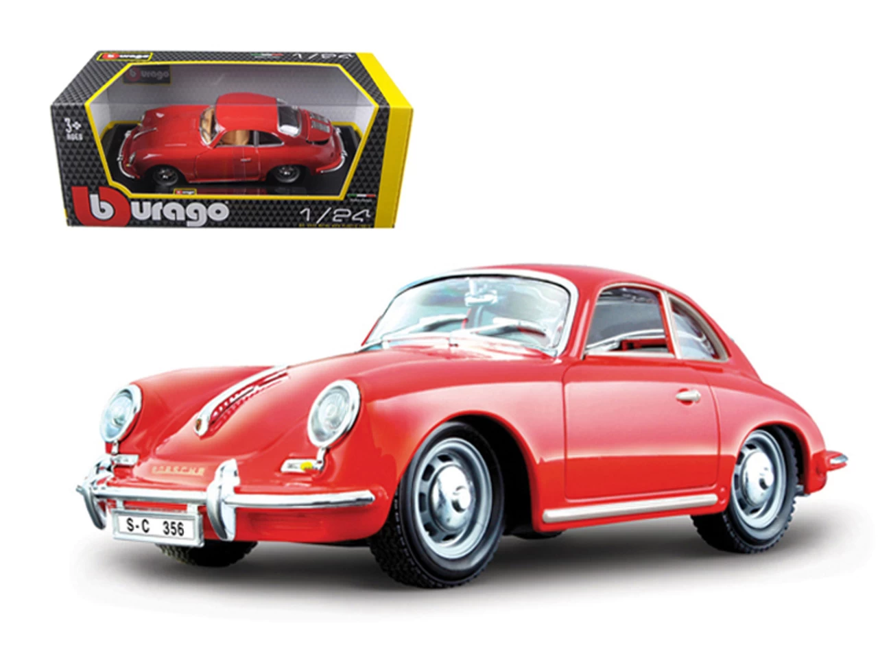 1961 Porsche 356 B Coupe Red 1/24 Diecast Model Car By Bburago