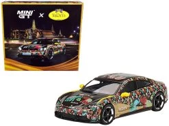 Porsche Taycan Turbo S RHD (Right Hand Drive) Black With Graphics "NaRaYa" Collaboration Limited Edition To 9999 Pieces Worldwide 1/64 Diecast Model Car By True Scale Miniatures