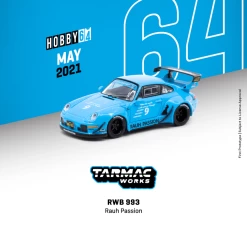 Porsche RWB 993 #9 "Rauh Passion" Bright Blue With Graphics 1/64 Diecast Model Car By Tarmac Works