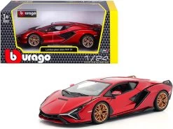 Lamborghini Sian FKP 37 Candy Red With Copper Wheels 1/24 Diecast Model Car By Bburago