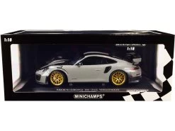 2018 Porsche 911 GT2RS (991.2) Weissach Package Chalk Gray With Carbon Stripes And Golden Magnesium Wheels Limited Edition To 300 Pieces Worldwide 1/18 Diecast Model Car By Minichamps
