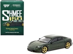 Porsche Taycan Turbo S Midnight Green Metallic With Black Top And Gold Wheels "Shmee150 Collection" "Collaboration Model" 1/64 Diecast Model Car By True Scale Miniatures & Tarmac Works