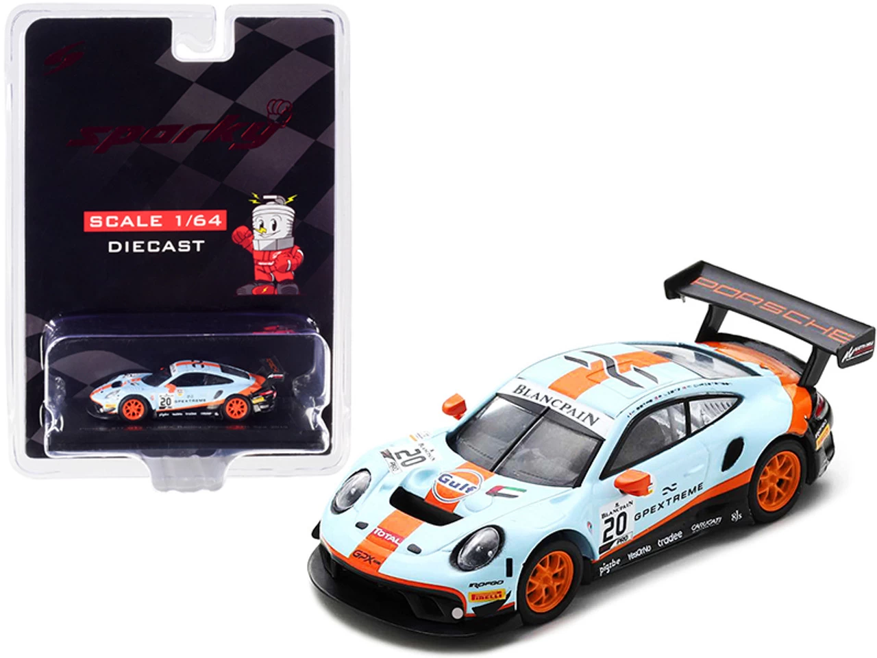 Porsche 911 GT3 R #20 R. Lietz - M. Christensen - K. Estre "Gulf Oil" GPX Racing Winner 24 Hours Of Spa (2019) 1/64 Diecast Model Car By Sparky
