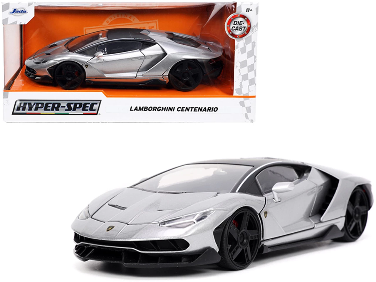 Lamborghini Centenario Gray Metallic With Black Top "Hyper-Spec" Series 1/24 Diecast Model Car By Jada