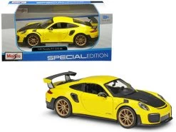 1/24 Maisto Porsche 911 GT2 RS (Yellow With Carbon Hood & Gold Wheels) Diecast Car Model