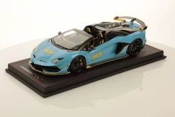 1/18 MR Collection Lamborghini Aventador SVJ Roadster 63 Special Edition (Blu Cepheus Blue With Yellow Livery) Resin Car Model Limited 63 Pieces