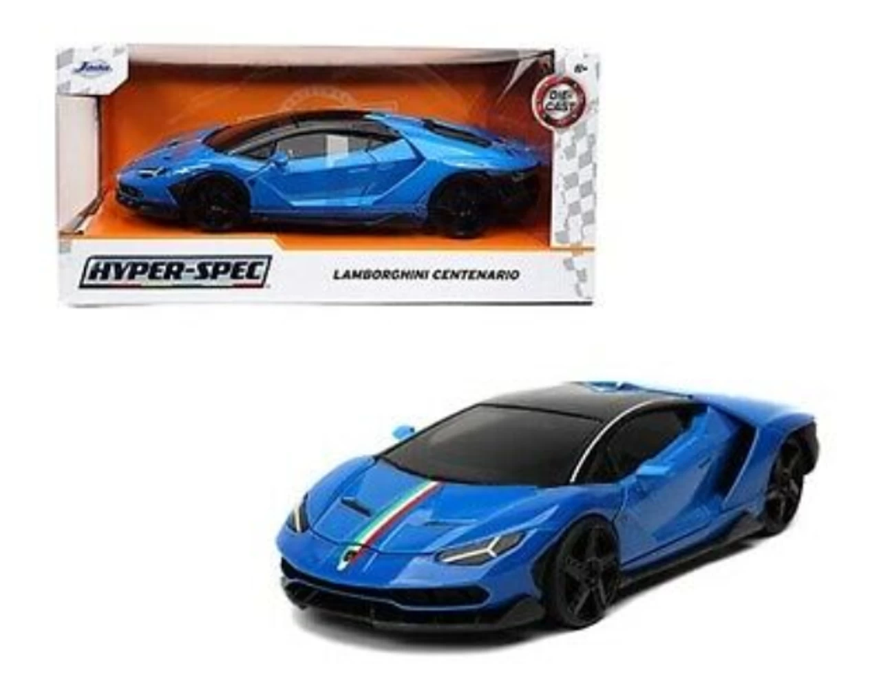 Lamborghini Centenario Blue With Black Top With Stripes "Hyper-Spec" Series 1/24 Diecast Model Car By Jada