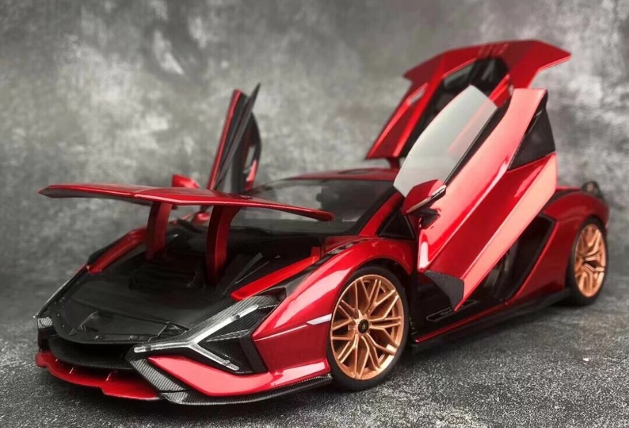 1/18 BBurago Lamborghini Sian FKP 37 (Red With Copper Wheels) Diecast Car Model - Image 2