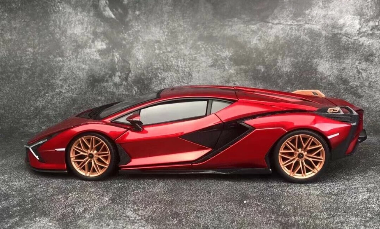 1/18 BBurago Lamborghini Sian FKP 37 (Red With Copper Wheels) Diecast Car Model - Image 4