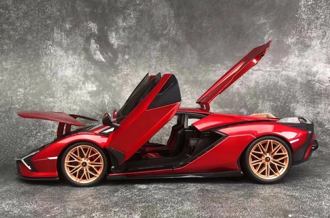 1/18 BBurago Lamborghini Sian FKP 37 (Red With Copper Wheels) Diecast Car Model - Image 5