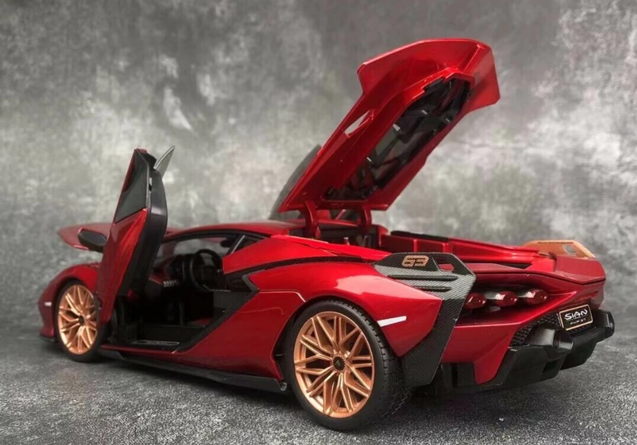 1/18 BBurago Lamborghini Sian FKP 37 (Red With Copper Wheels) Diecast Car Model - Image 3