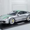 1/8 Minichamps 2016 Porsche 911 (991.1) R (Silver With Green Stripes) Resin Car Model Limited 99 Pieces