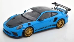 1/18 Minichamps 2019 Porsche 911 (991.2) GT3 RS Weissach Package With Side "GT3 RS" Print (Miami Blue With Golden Rims) Car Model Limited 111 Pieces